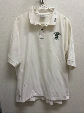 VTG Michigan State White Polo with Green Embroidered Logo